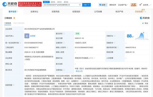 四川天府低空經(jīng)濟(jì)產(chǎn)業(yè)投資發(fā)展公司成立 注冊(cè)資本1億元，聚焦信息系統(tǒng)集成服務(wù)